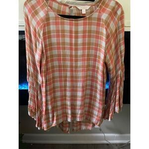 LC Lauren Conrad Women's Plaid Blouse M Multicolor 3/4 Bell Sleeve